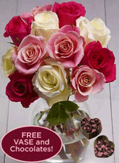 Organic Bouquet: Sweet Romance Rose Bouquet W/Free Vase And Chocolates