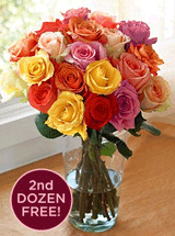 Organic Bouquet: Buy 1 Dozen, Get 1 Dozen FREE Rainbow Roses