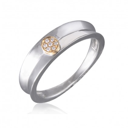 Diamond Delight: Pave Set Diamond Women's Wedding Ring In 10k Yellow Gold & Silver (0.03 Carat)