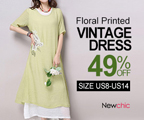 Newchic US: Women Short Sleeve O Neck Floral Printed Split Vintage Dress