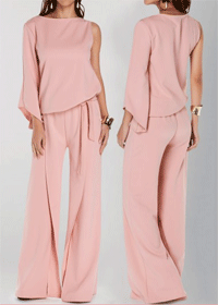 Liligal: 77% Off Pink Round Neck One Sleeve Wide Leg Jumpsuit