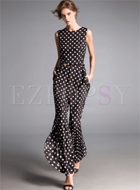 Ezpopsy: Stylish Asymmetric Dot Print Slim Jumpsuits