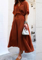 Beautifulhalo: New Fashion Elegant V Neck Short Sleeve Plain Chic A-Line Maxi Dress