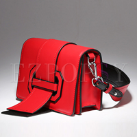 Ezpopsy: Brief Buckle Closure Cowhide Crossbody Bag