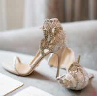 FSJshoes: Champagne Bridal Sandals Rhinestone Stiletto Heels