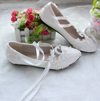 FSJshoes: White Lace Wedding Flats Strappy Comfortable Shoes