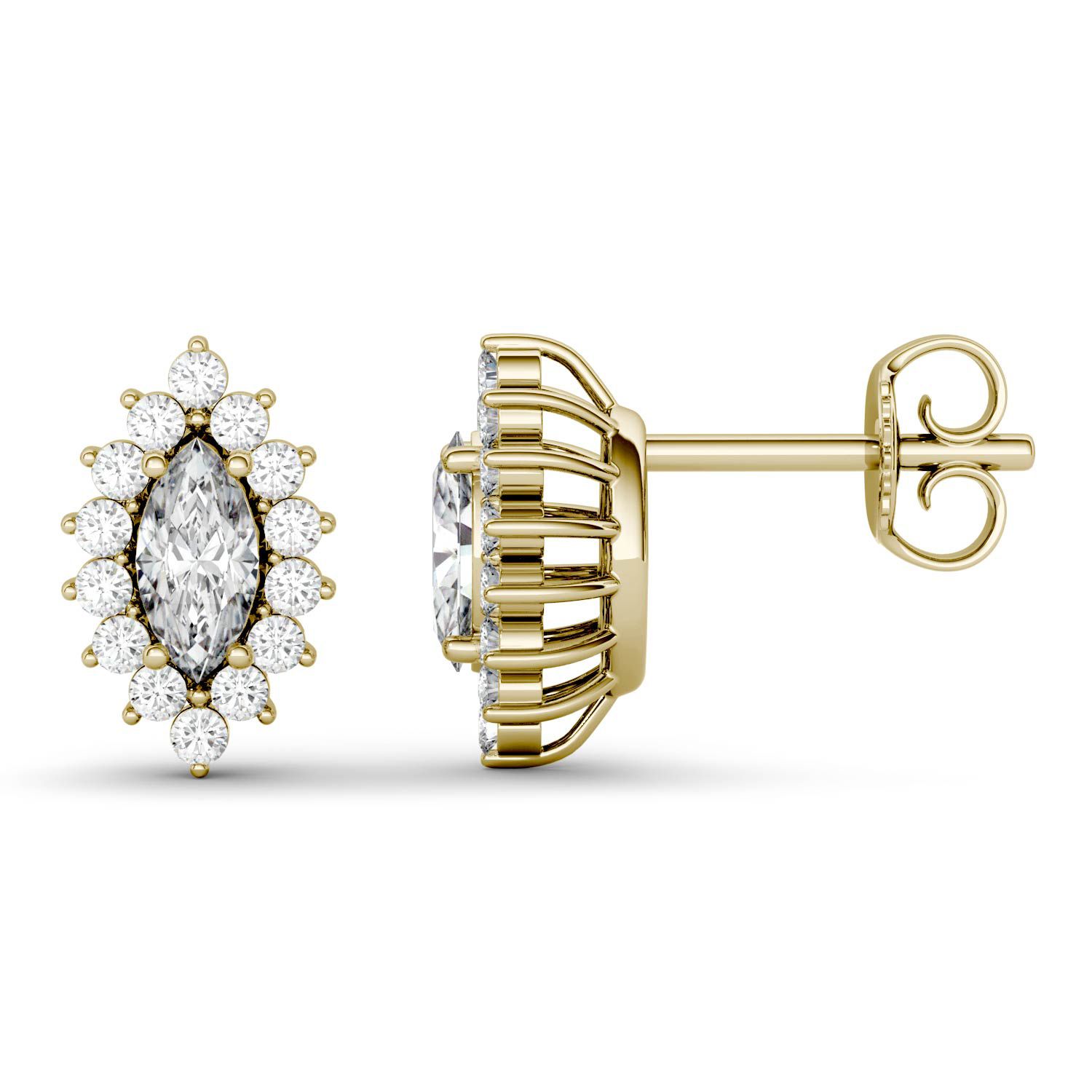 CHARLES & COLVARD: New Shape: Marquise Near-colorless Moissanite Halo Stud Earring