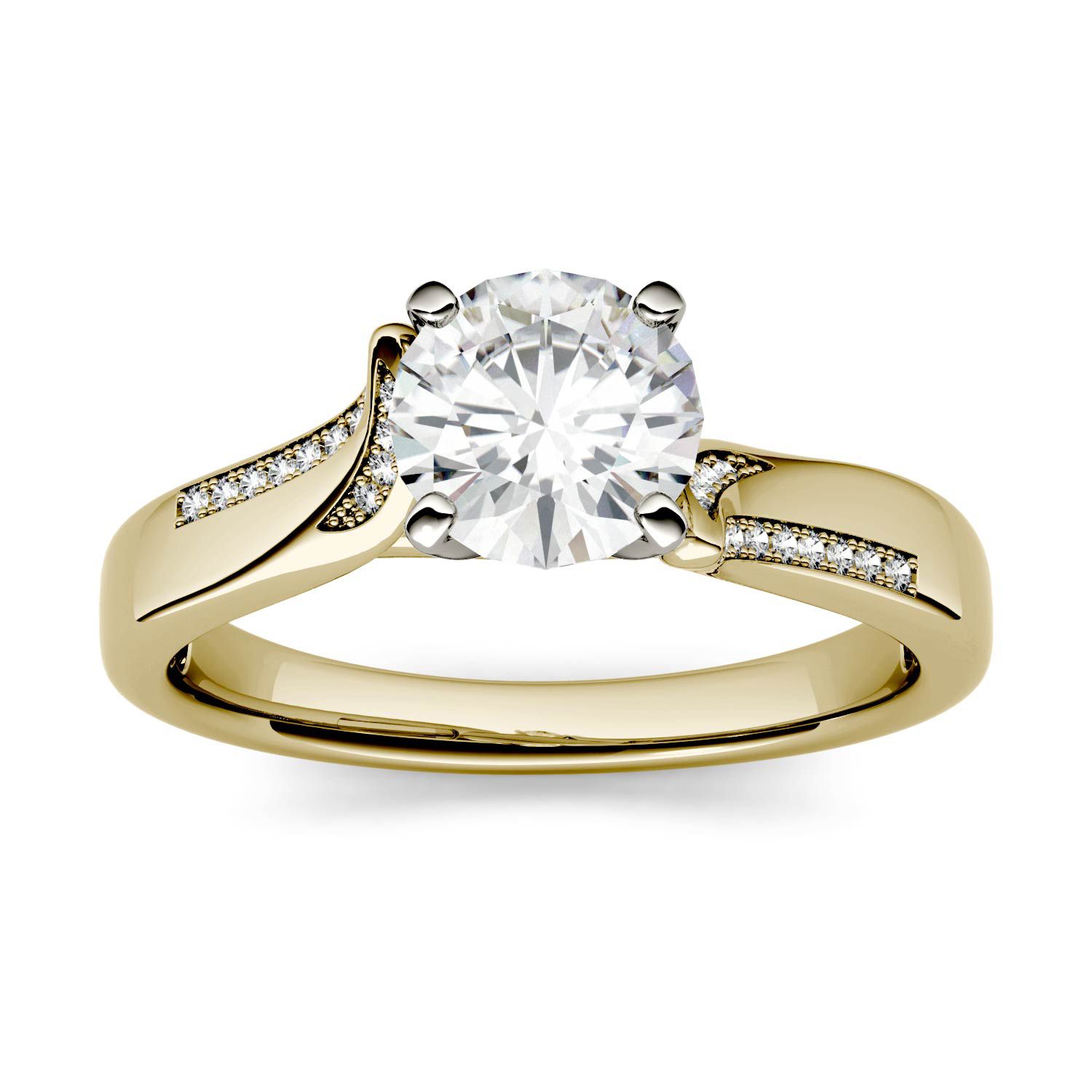 CHARLES & COLVARD: Round Near-colorless Moissanite Solitaire With Side Accents Engagement Ring