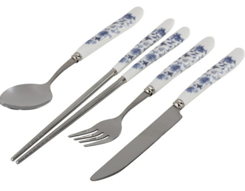Focalprice: Blue & White Porcelain Handle Table Service Tool Set Of 4 (Silver)