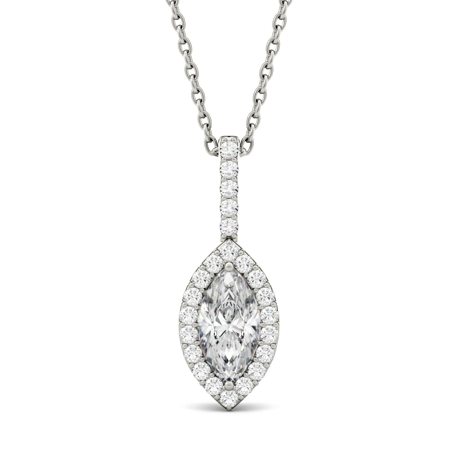 CHARLES & COLVARD: Marquise Colorless Moissanite Halo Pendant