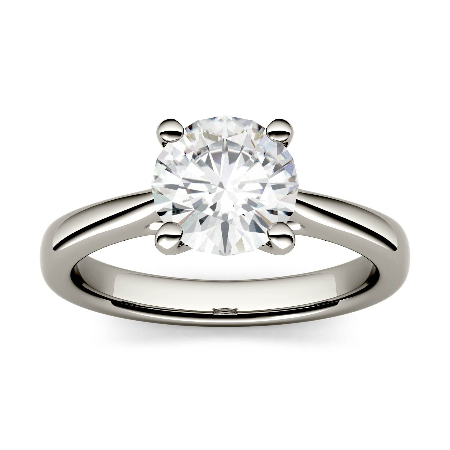CHARLES & COLVARD: Round DEW Moissainte Four Prong Solitaire Engagement Ring