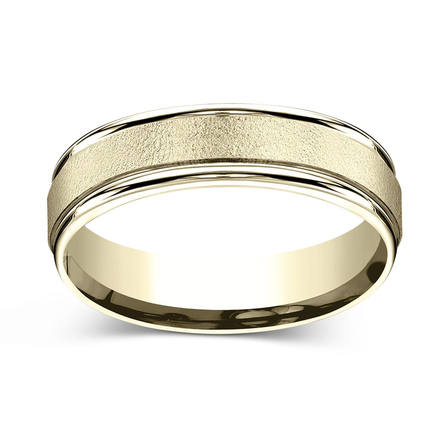CHARLES & COLVARD: Wired Finish Center With Round Grooved Edges 6.0mm Wedding Band