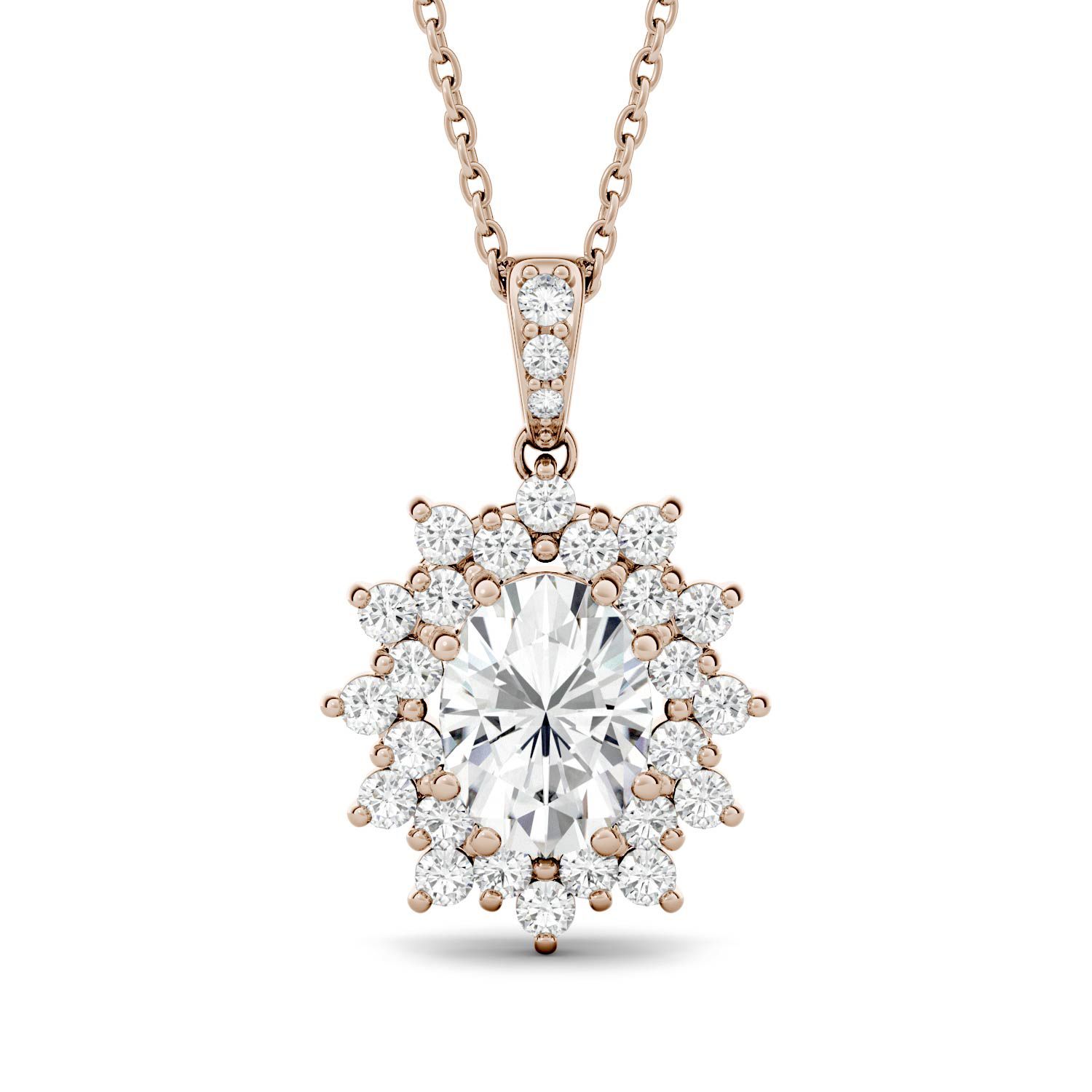 CHARLES & COLVARD: Oval Colorless Moissanite Floral Cluster Pendant