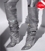 Shoes Pie: 53% Off Rhinestone Heels Sexy Knee High Boots