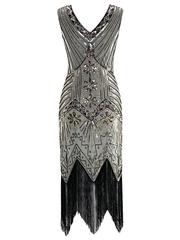 Retro-stage: 60% Off Champagne 1920s Beaded Sequined Fringe Flapper Dress