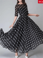 Fashion Mia: 75% Off Round Neck Ruffled Hem Printed Maxi Dress