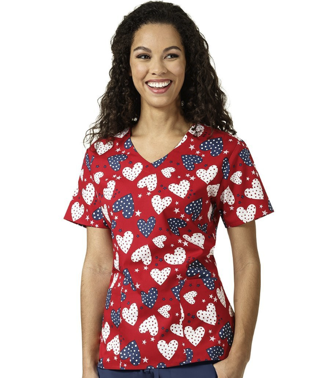 Lydia's Uniforms: Zoe + Chloe I Love America Print V-Neck Scrub Top Just $14.98