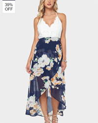 Yoins: 39% De Descuento Wrap Front Floral Print Maxi Dress Con Encaje Detalles