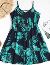 Shyfull: 30% Off Shyfull Sexy V Neck Leaf Printed Blue Blending Mini Dress